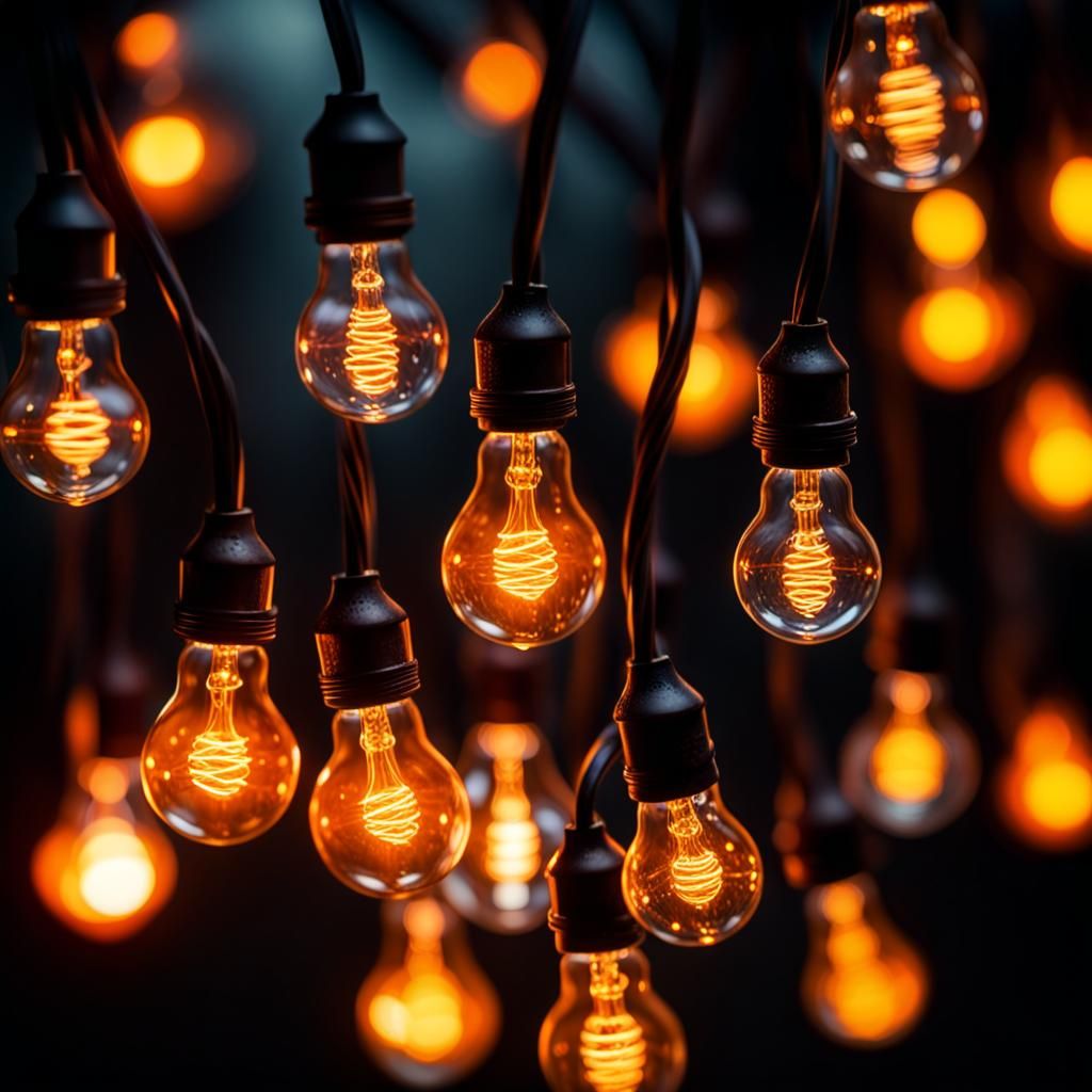 Glowing Incandescent Light Bulbs with Fiery Sparks