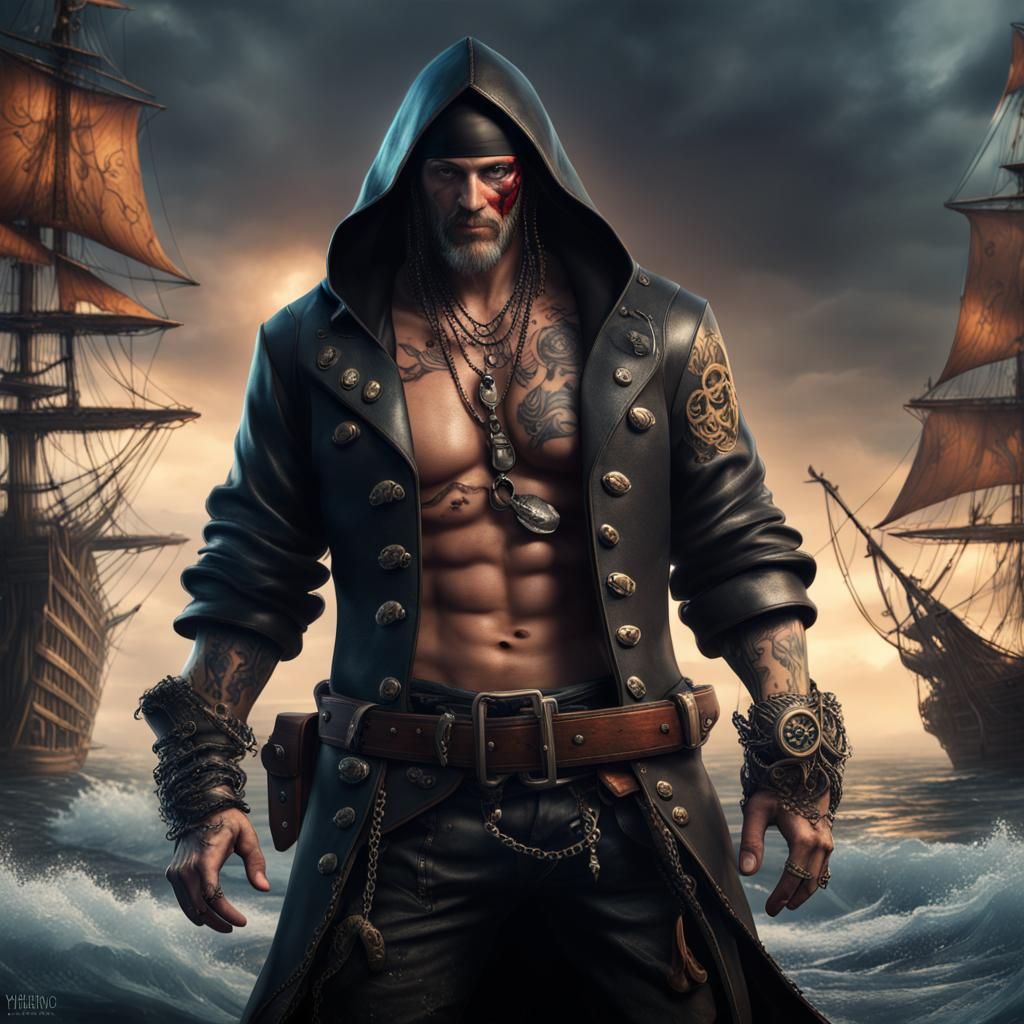 Muscular Pirate with Nordic Tattoos: Fantasy Concept Art