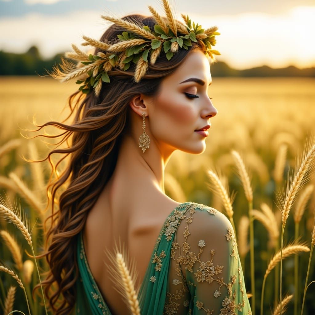 Goddess of Abundance in a Golden Wheat Field
