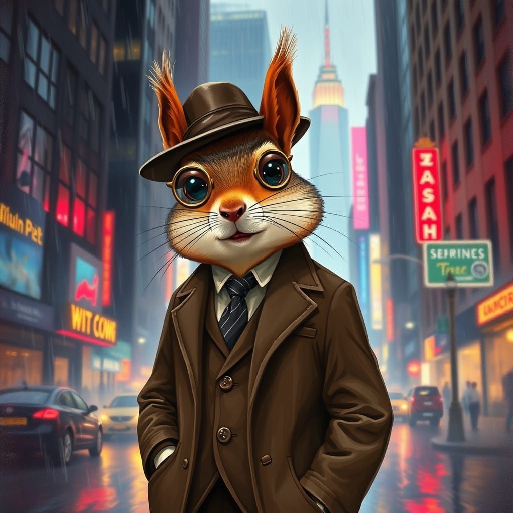 A dignified squirrel detective