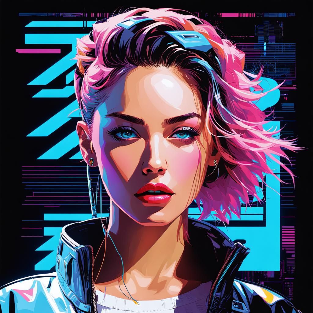 Glitch Art Portrait of a Woman with Neon Accents