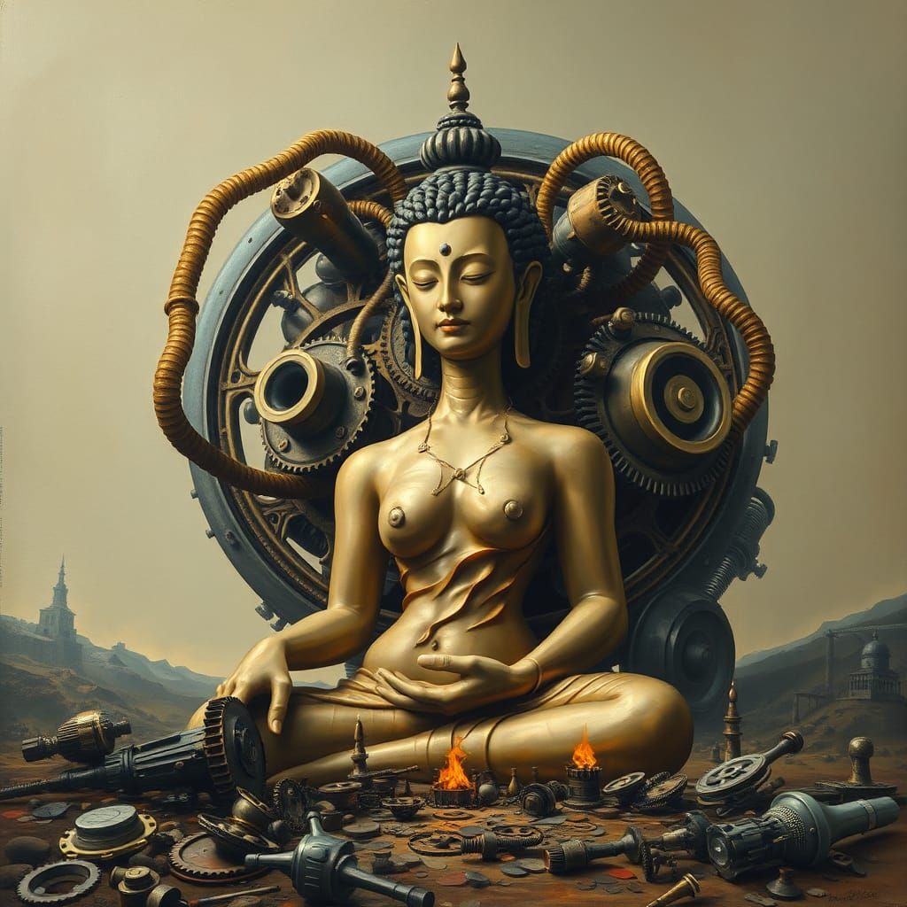 Surreal Steampunk Bodhisattva Inspired by Salvador Dali