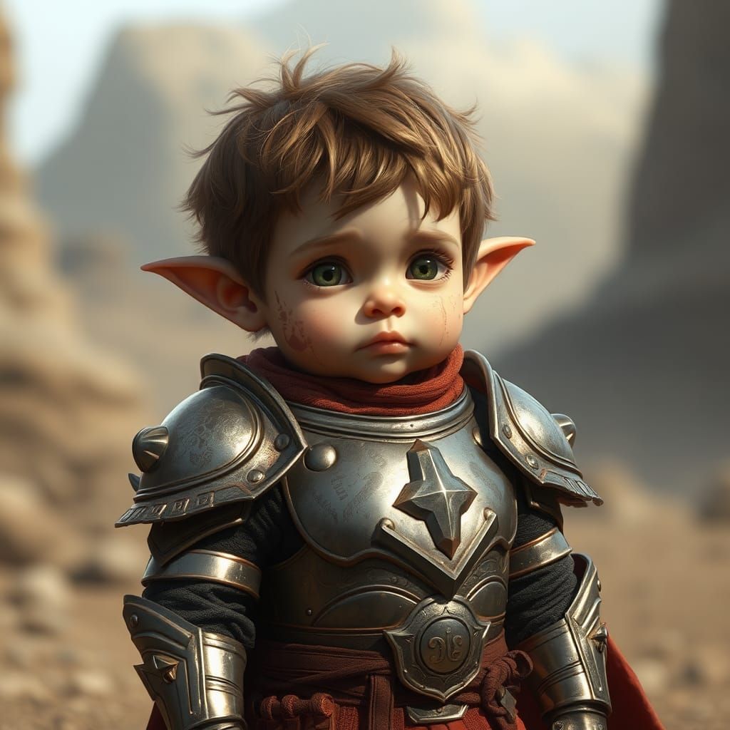Funny Hyperrealistic Child in Oversized Armor