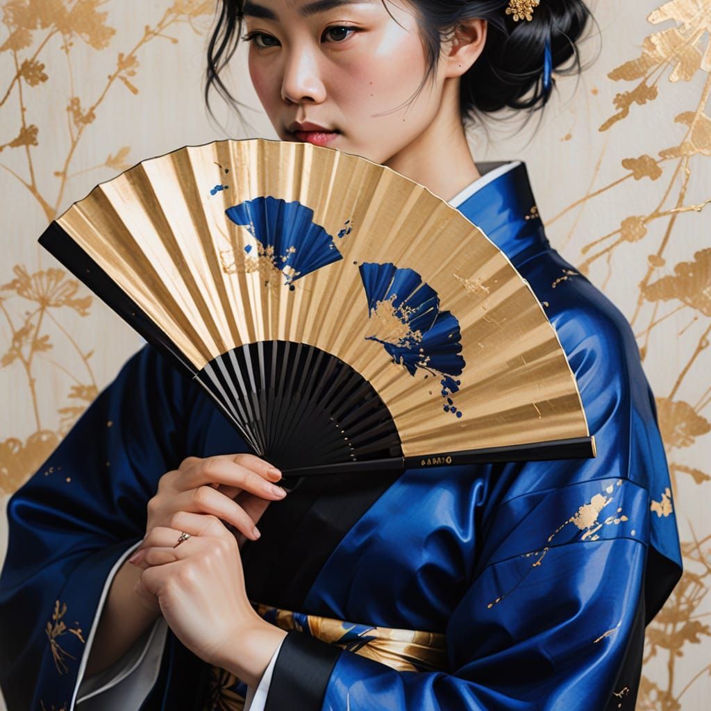Surreal Portrait of a Japanese Woman with Delicate Gold Acce...