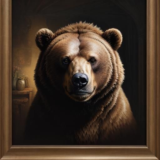 Brown Bear on Mountain in Rembrandt Style