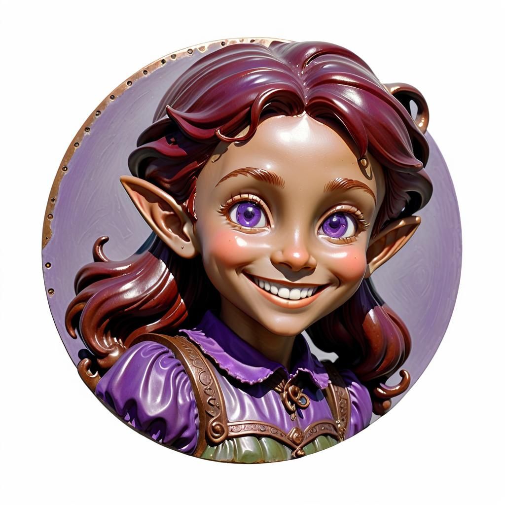 Bronze Sculpture of Smiling Elf Girl in Rockwell Style