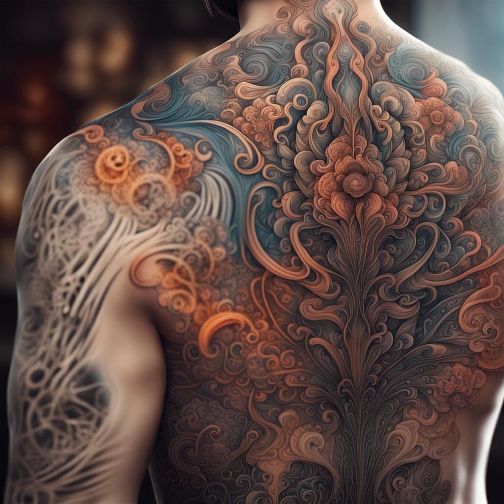 Intricate Abstract Tattoo Art with Dripping Ink