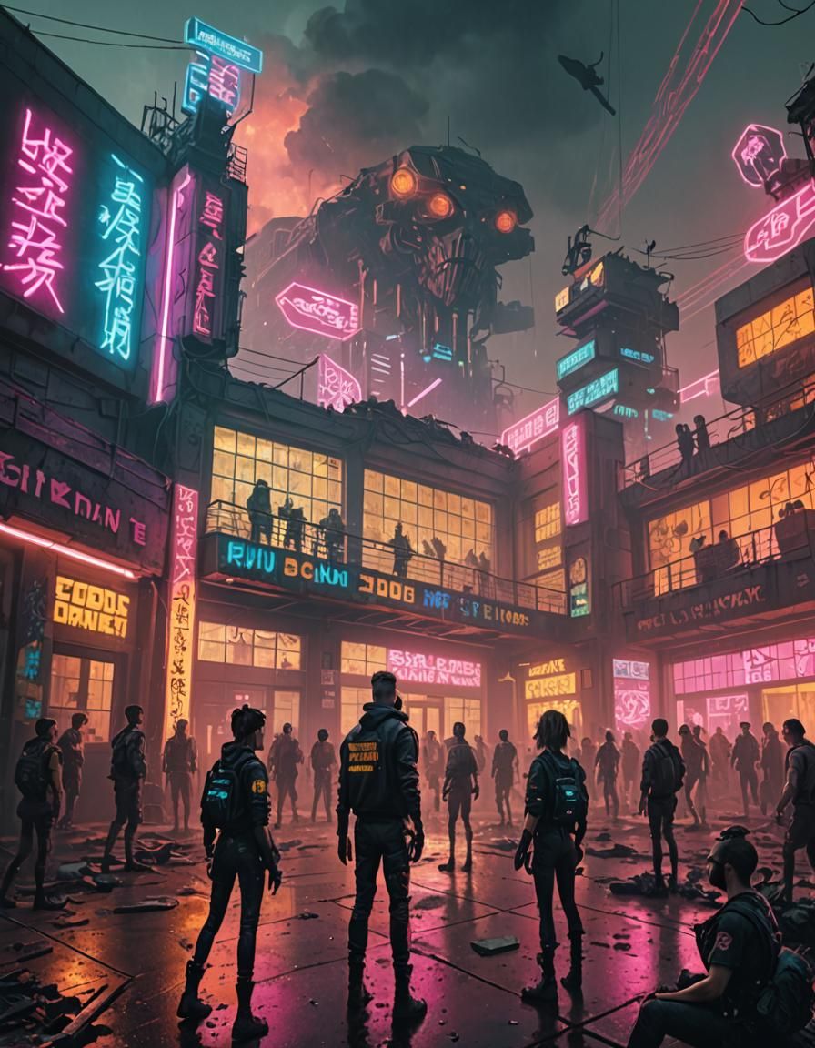 Dystopian School in Cyberpunk Post-Apocalyptic Future