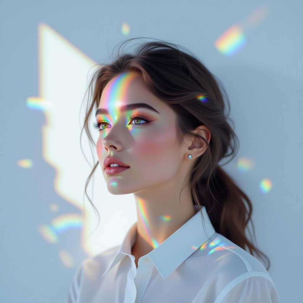 Kaleidoscopic Woman in Dreamlike Digital Art