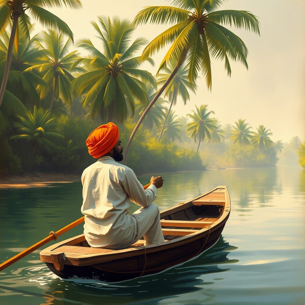 Indian Fisherman Embarks on Serene Backwater Fishing Expedit...