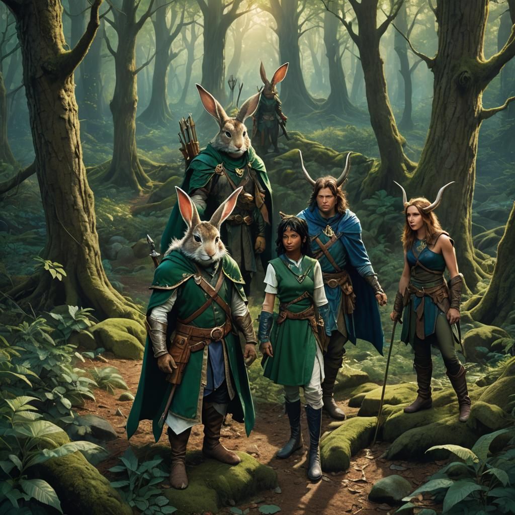 Fantasy Adventurers in Mystical Woods, Matte Painting
