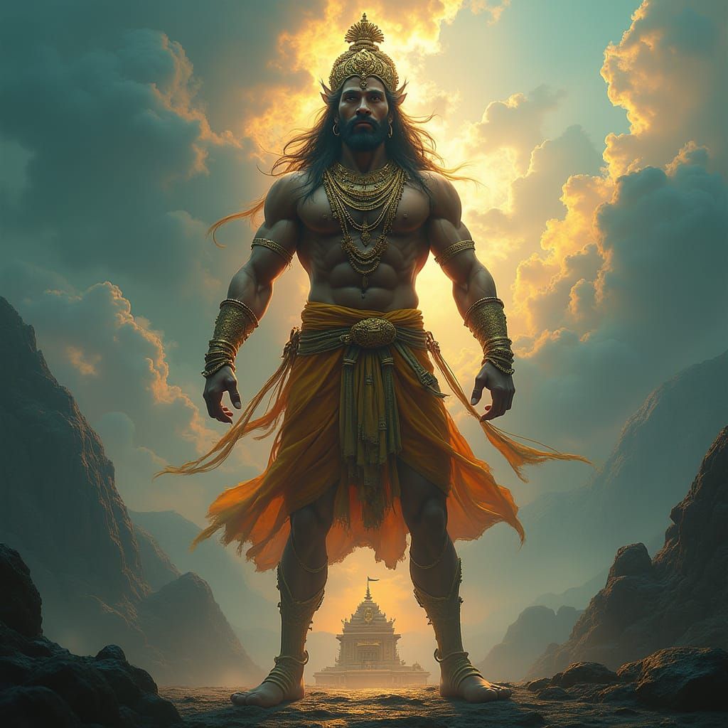 Majestic Lord Hanuman in Vibrant Matte Painting