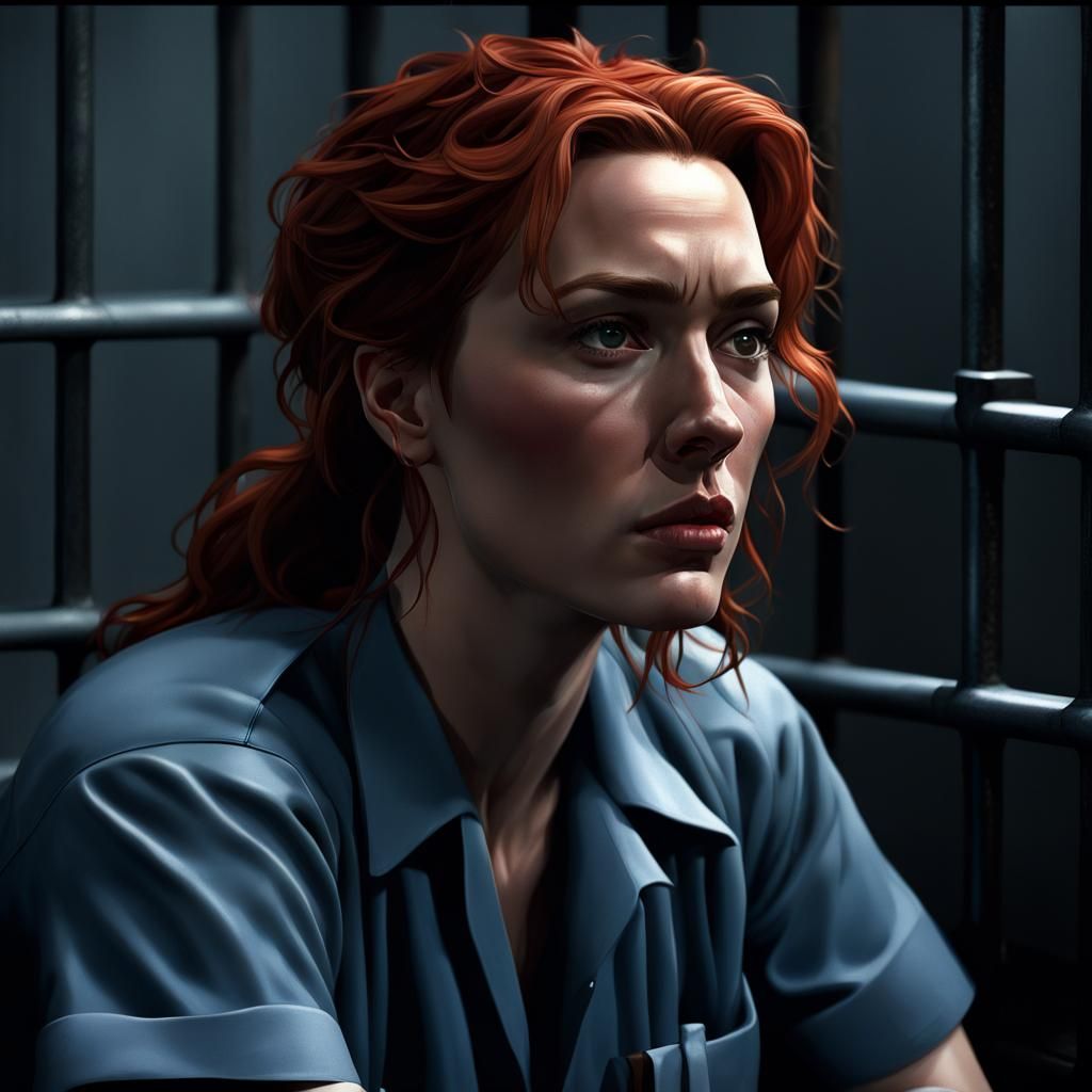 Hyperrealistic Portrait of Kate Winslet in Prison Cell