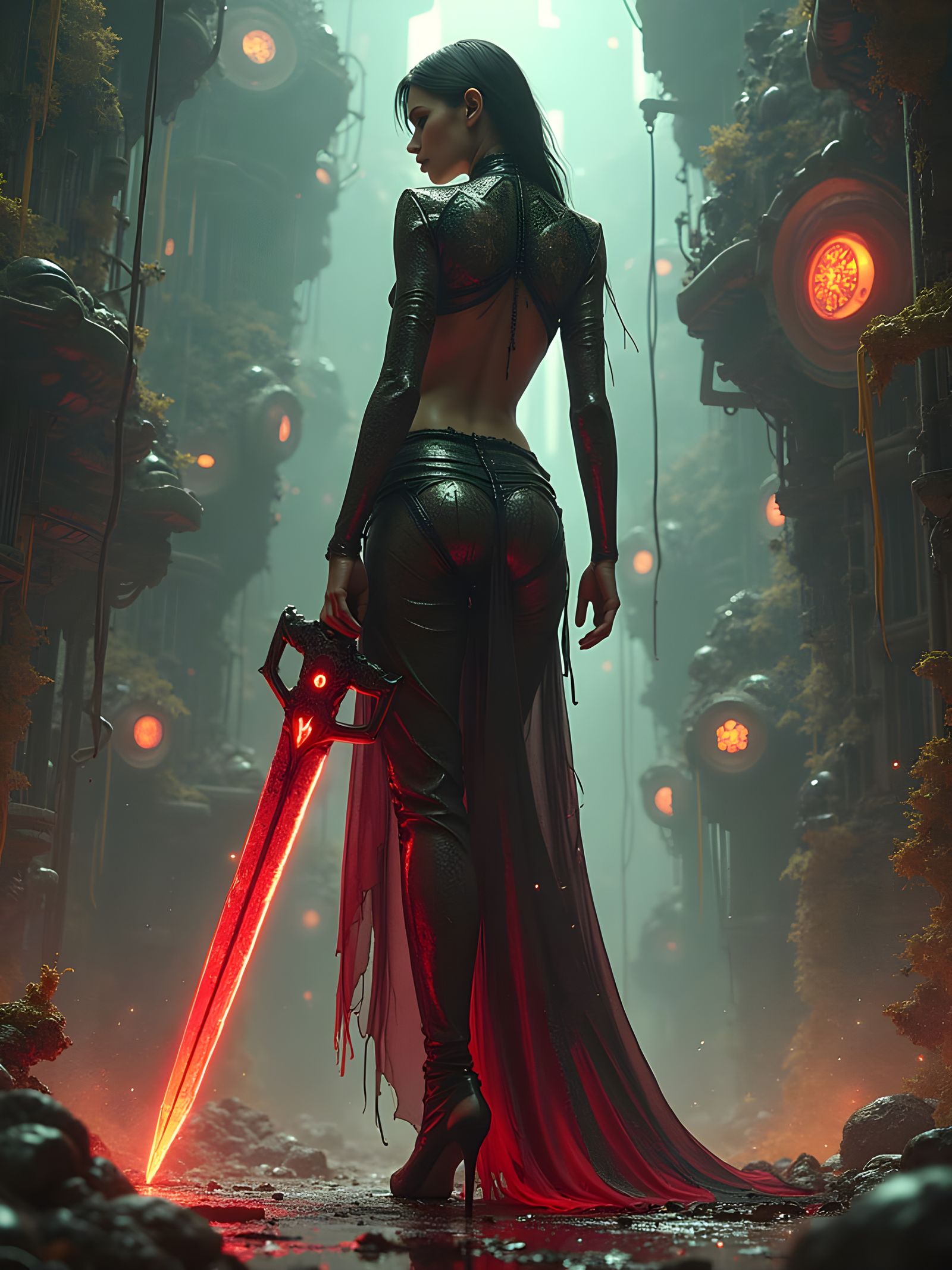 Avant-Garde Woman in Cubist Metallic Outfit with Biomechanic...