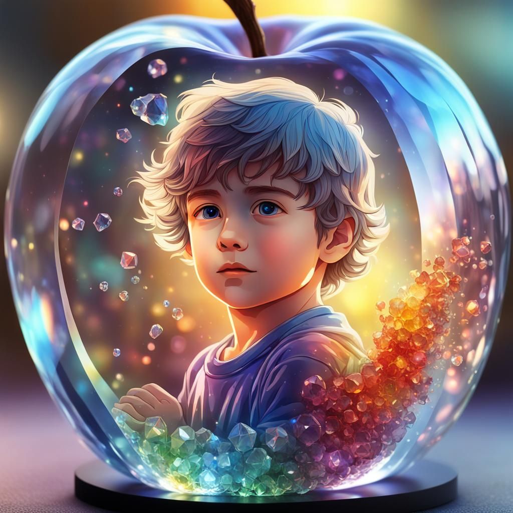 Boy in Crystal Apple: 8K Ultra HD Artwork