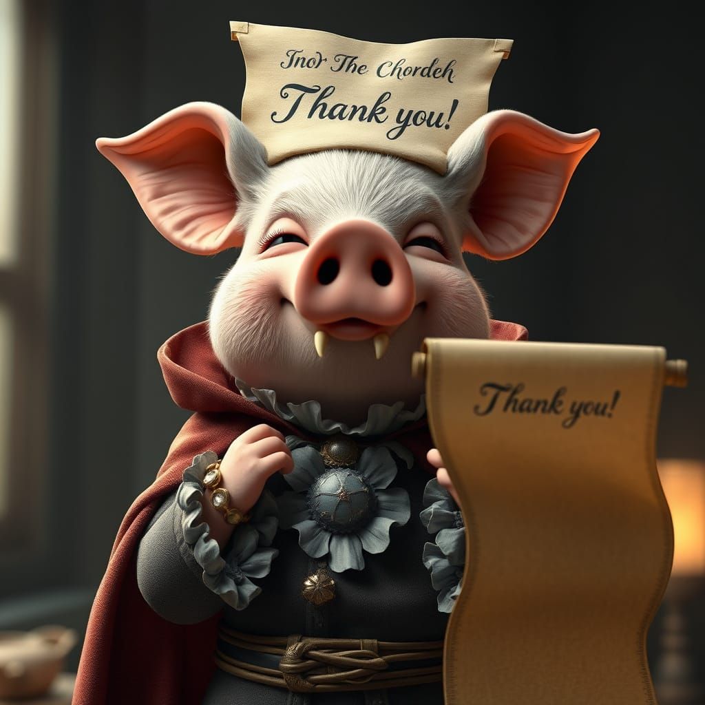 Chivalrous Pigman Expresses Gratitude in Elegant 3D Anime Ar...