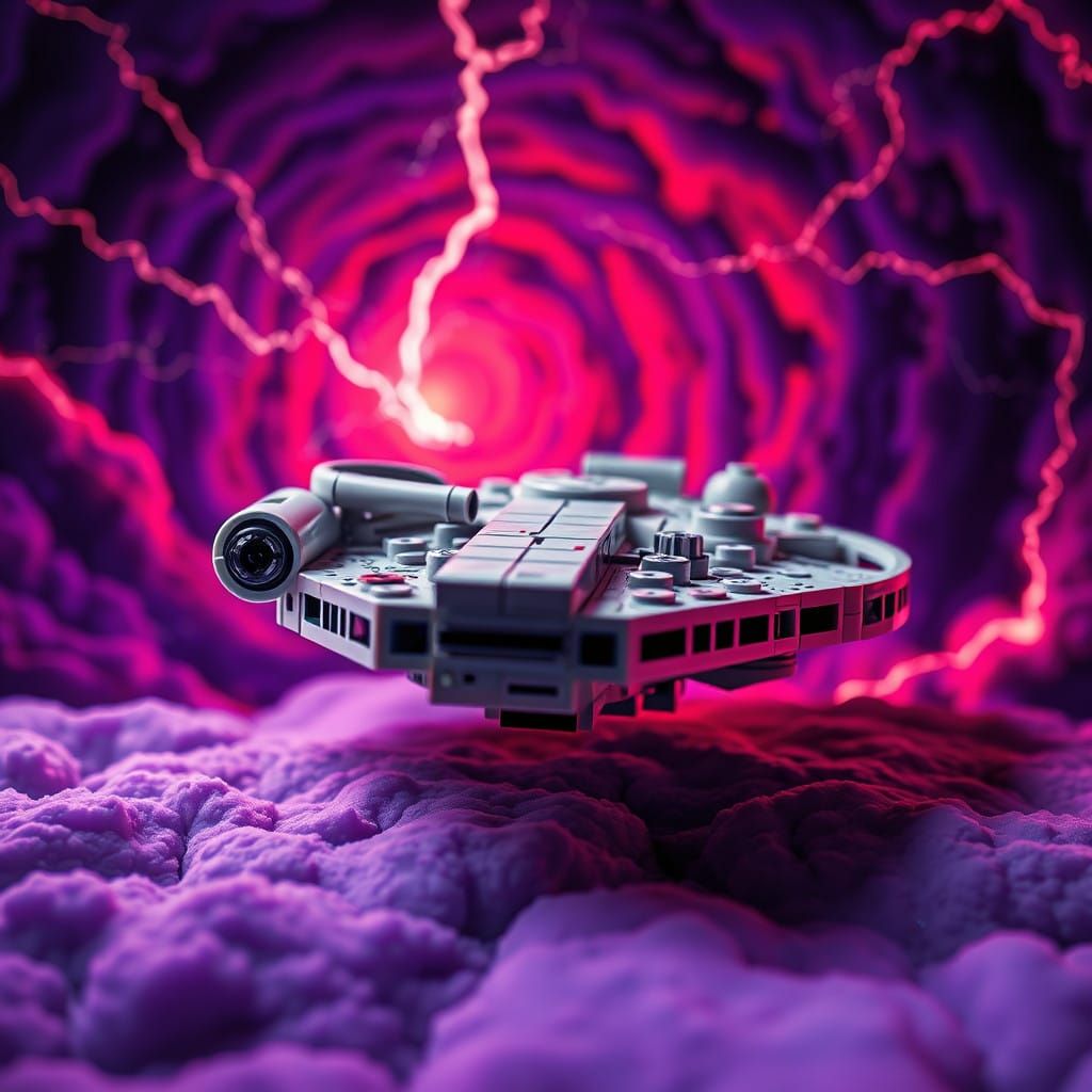 Psychedelic Lego Millennium Falcon Close-Up in Neon Colors
