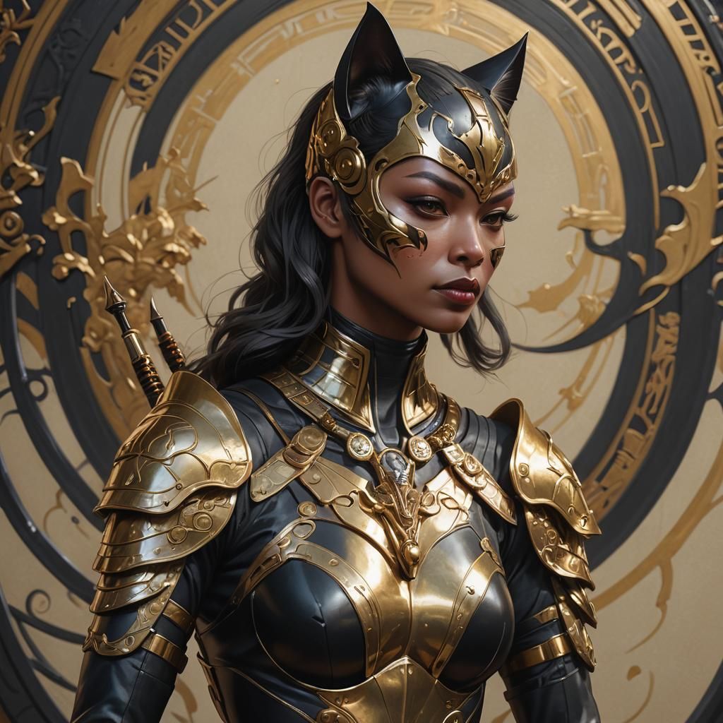 Catwoman Samurai in Art Nouveau Style