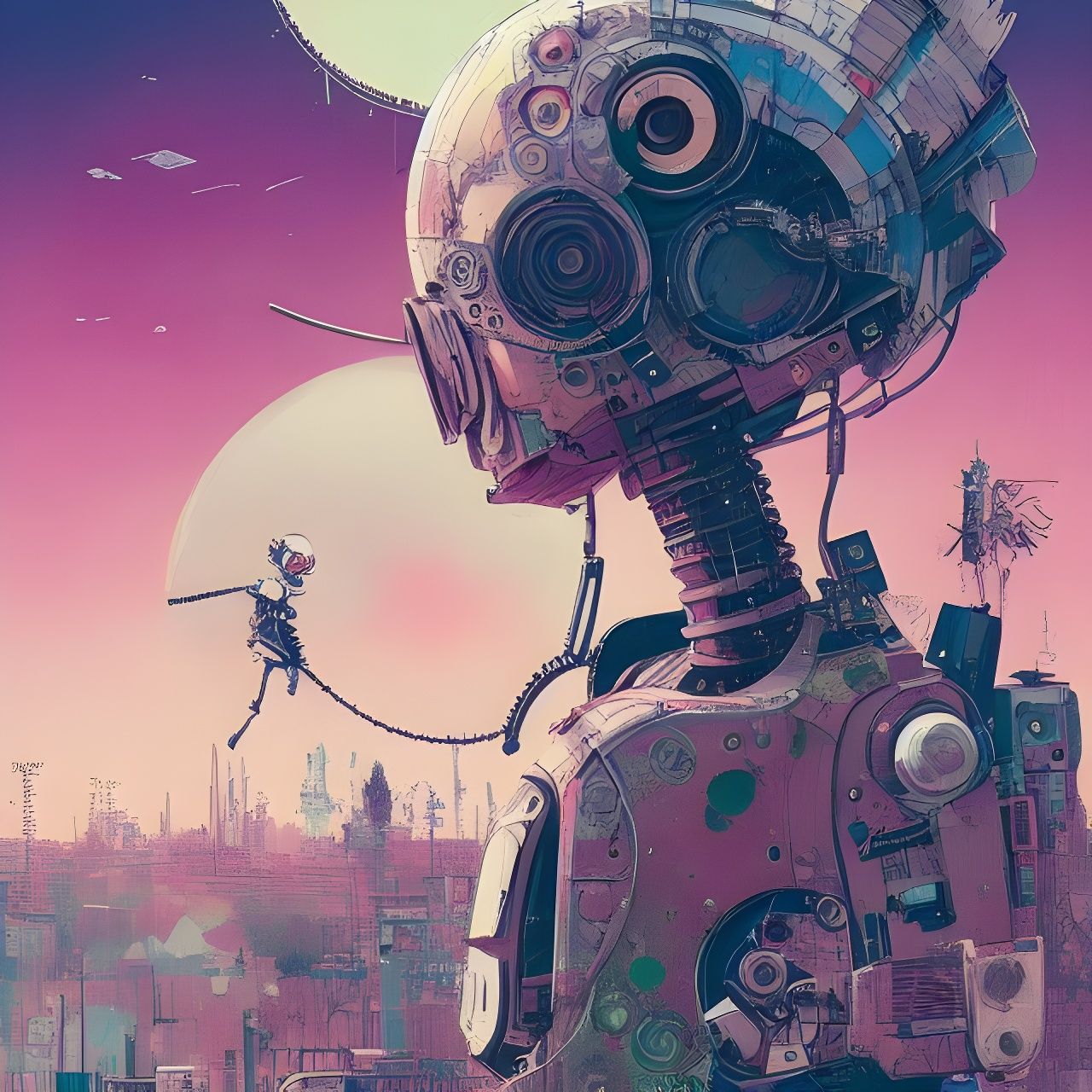Adorable Robot Girl: Intricate Matte Painting