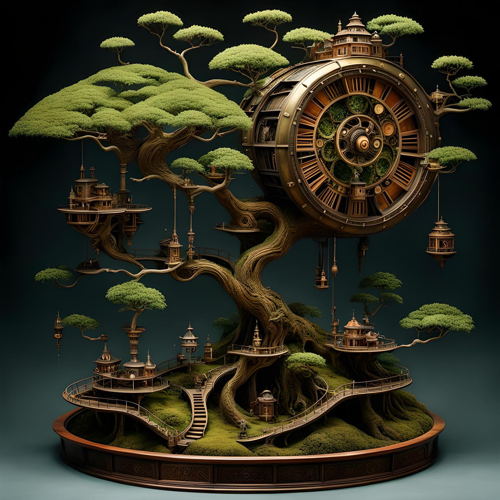 Steampunk Bonsai Tree in Visionary Art Style