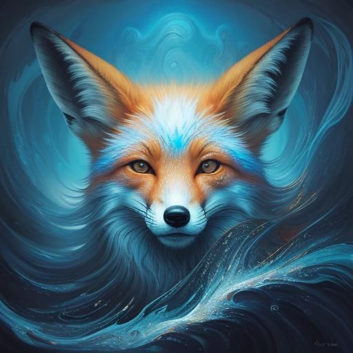 Surreal Fox Emerging from Dreamlike Oil Painting