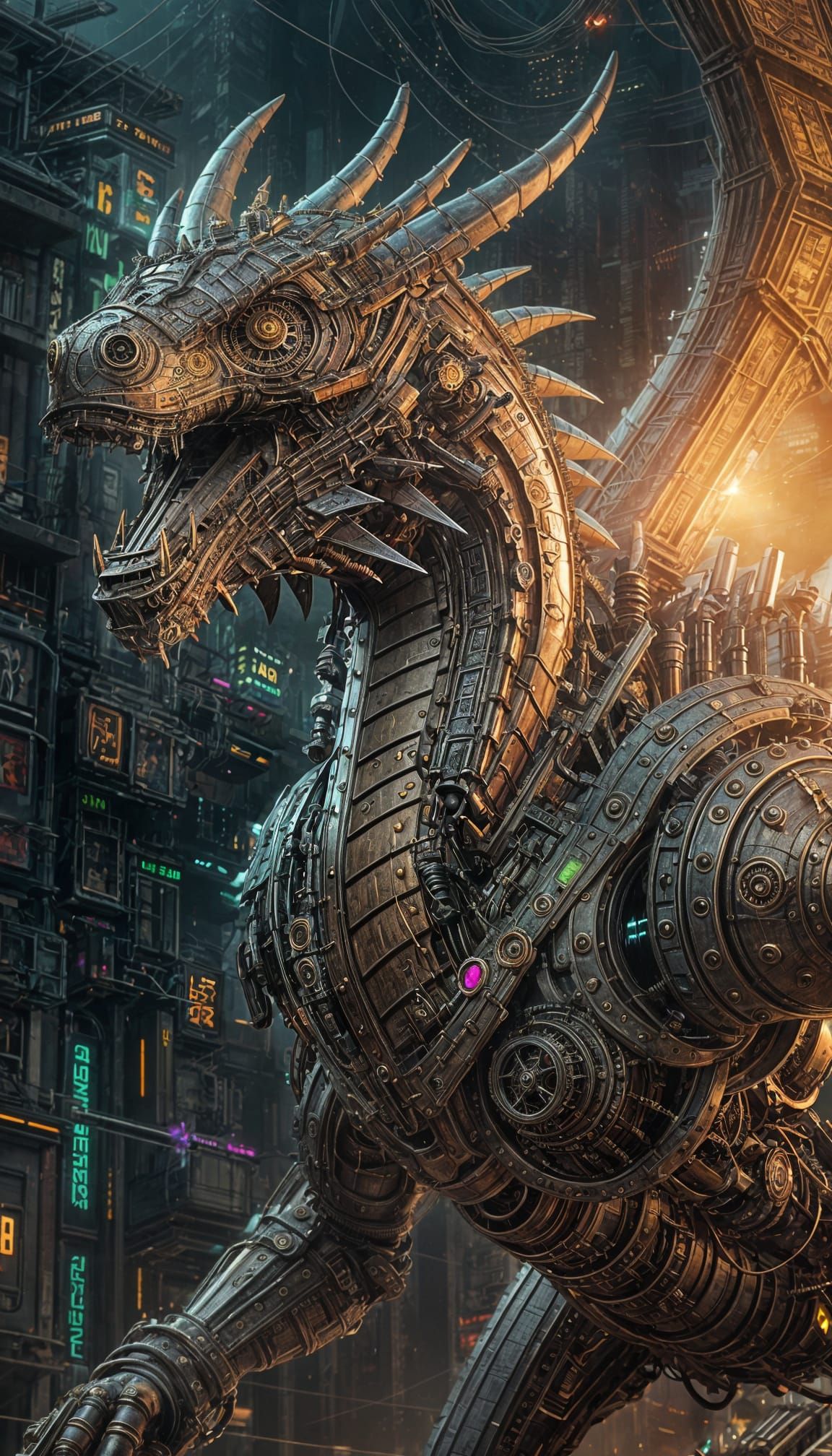 Clockwork Cyberpunk Dragon Spewing Mist in Hyperrealistic St...