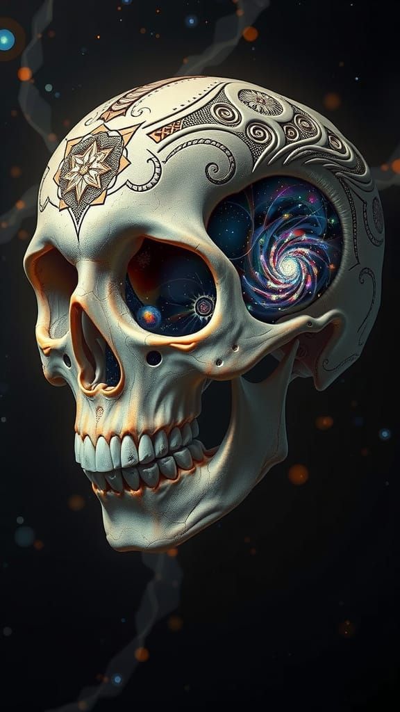 Surreal Skull Cosmos in Hyper-Realistic Fractal Patterns