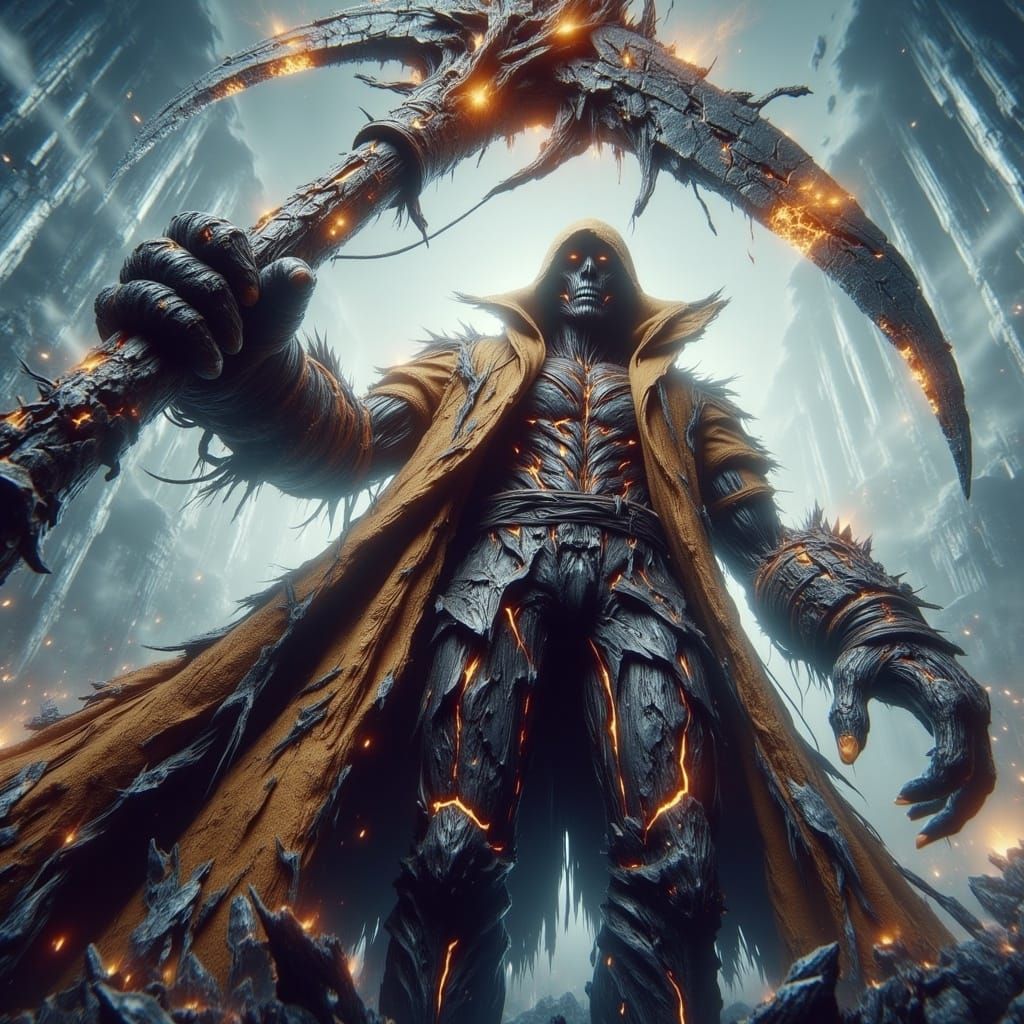 Gritty Fantasy Scarecrow Warrior in Cyberpunk Attire