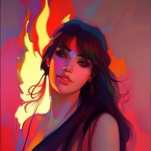 Smiling Woman Before Burning House, Comic Book Art