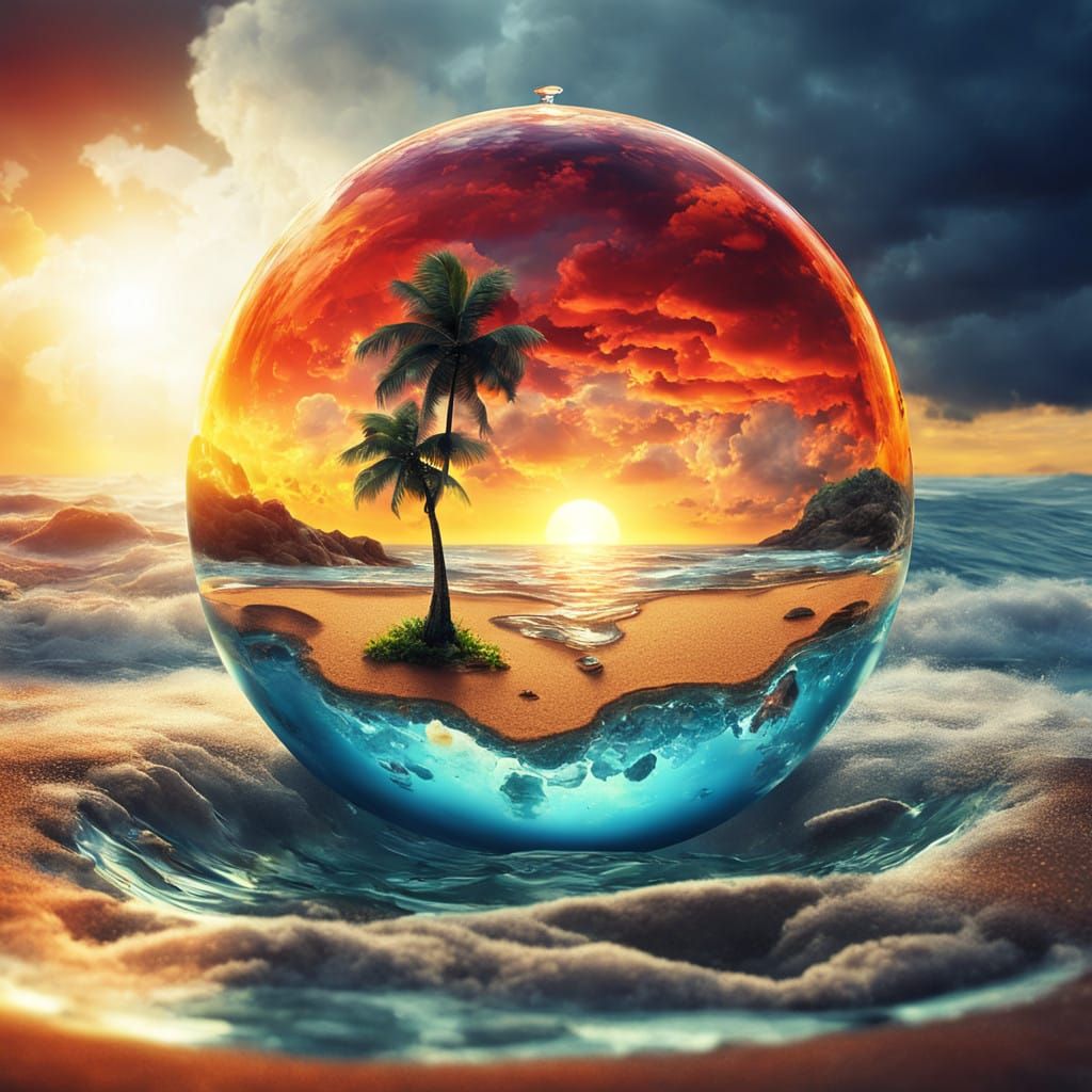 Surreal Fantasy Landscape in a Lava Lamp Droplet