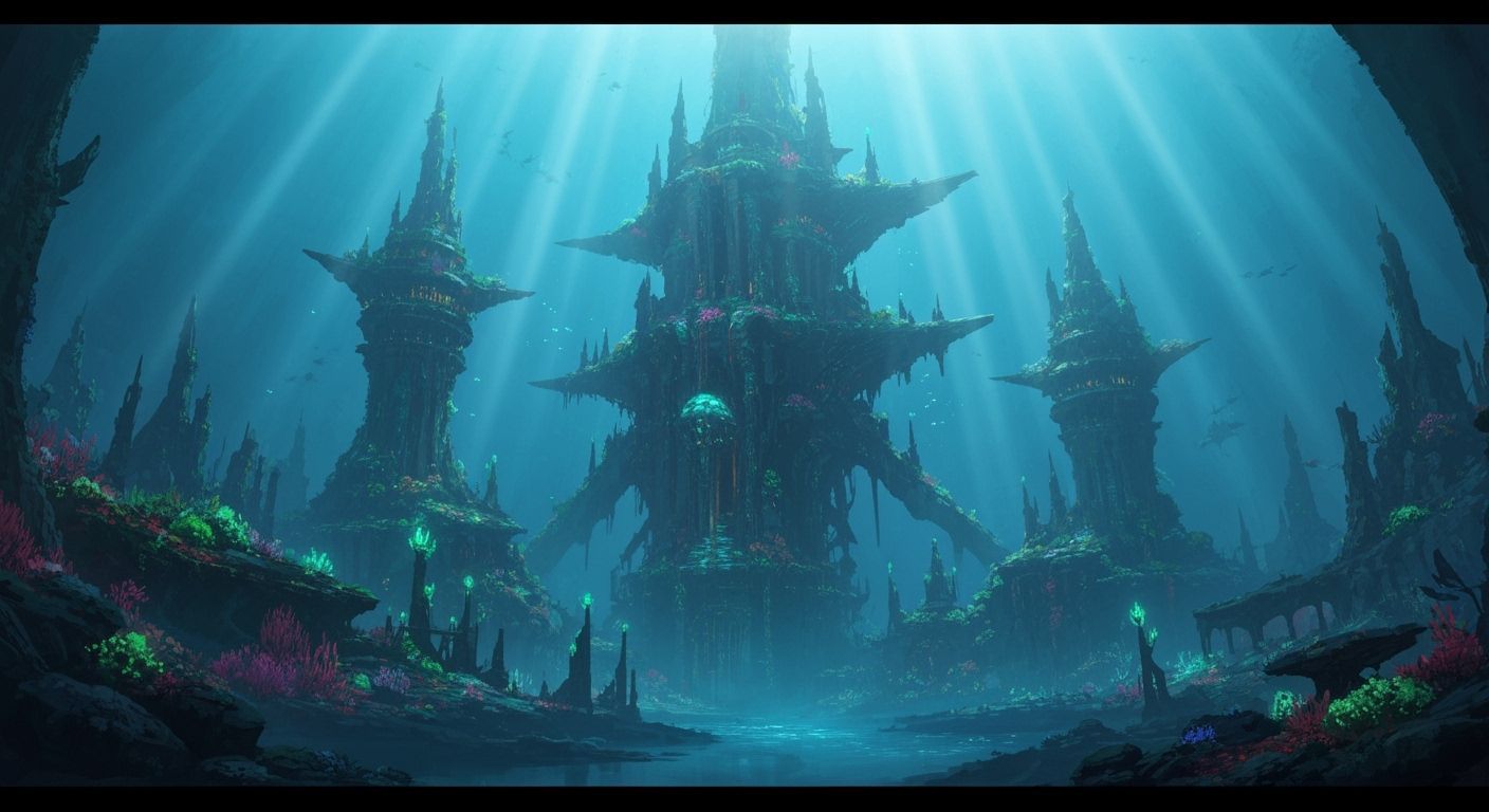 Submerged Atlantean City in Biomechanical Concept Art