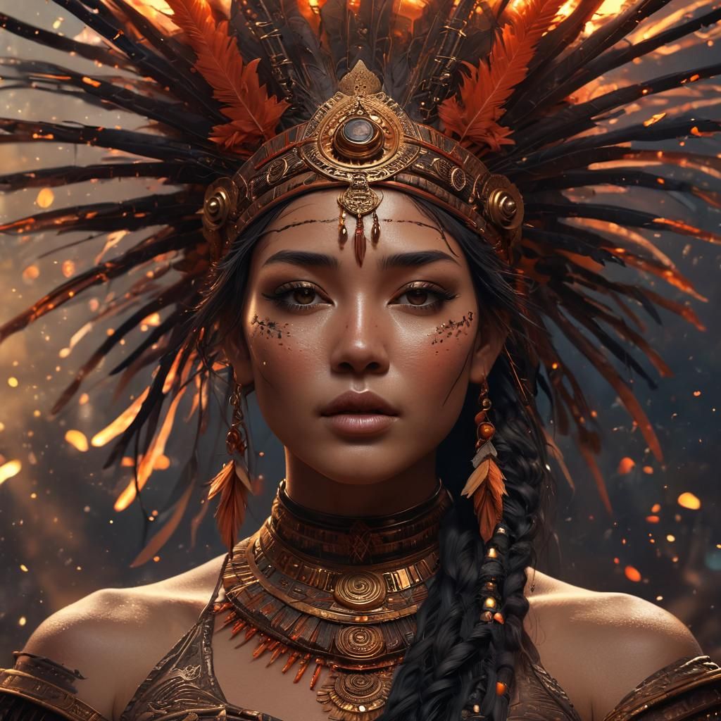 Fiery Tribal Woman in Futuristic Concept Art