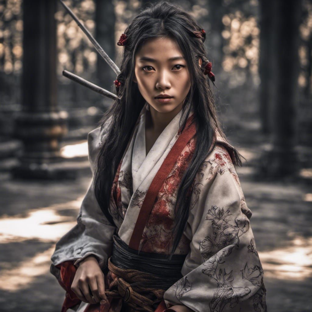 Asian Girl in Demon Slayer Style, Hyperrealistic Portrait