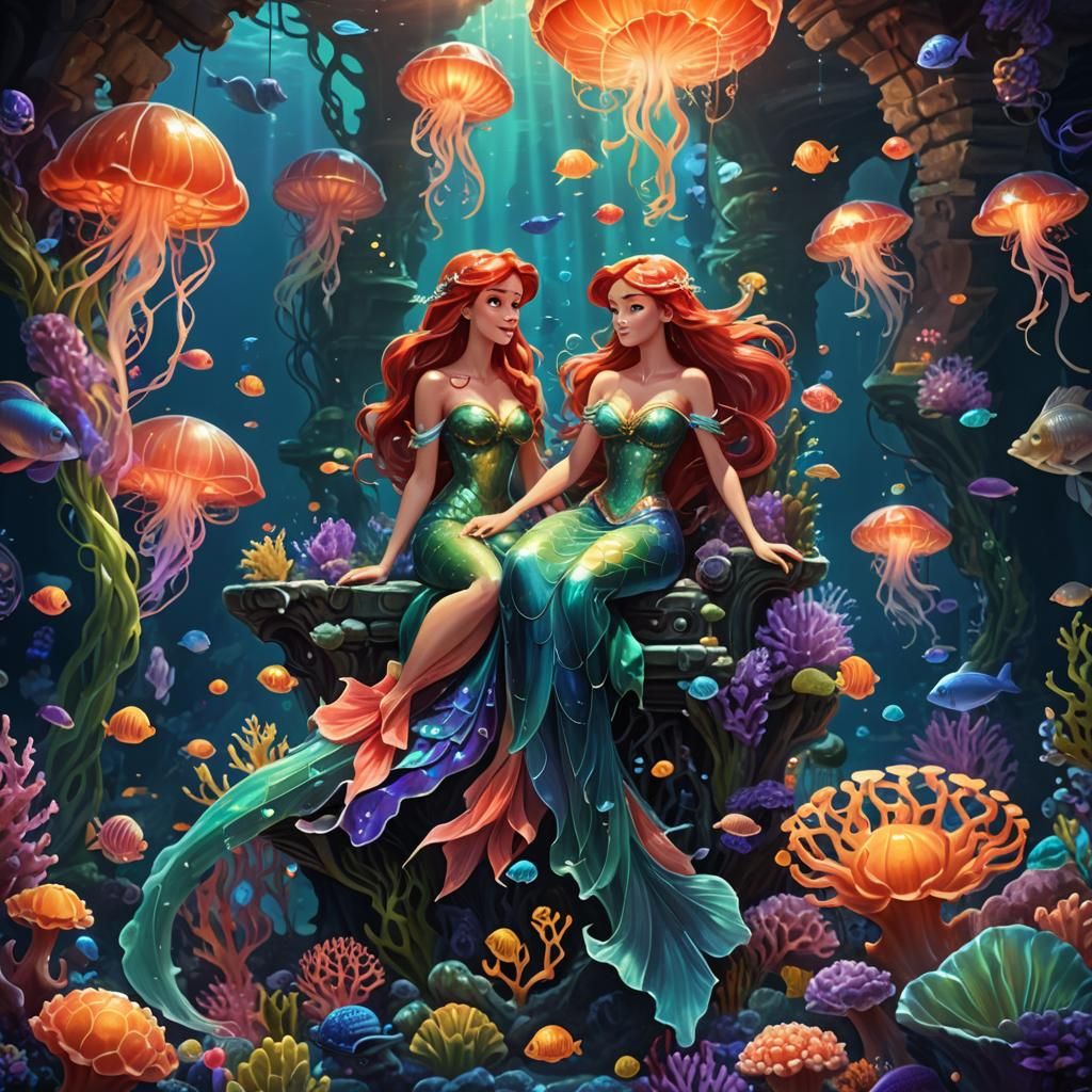 Ariel on Coral Throne in Underwater Kingdom