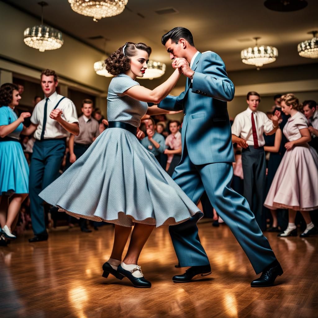 1950s Couple Jitterbug Dance, Hyperrealistic Image