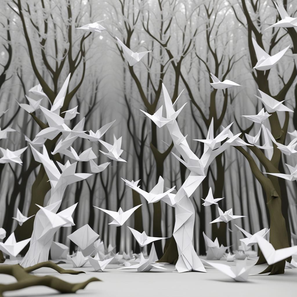 Minimalist White Forest with Origami Papercraft