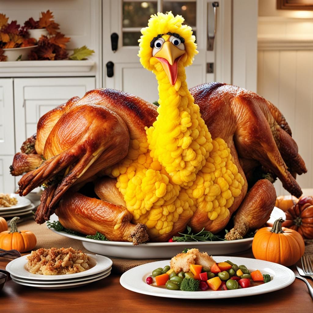 Big Bird as Thanksgiving Turkey