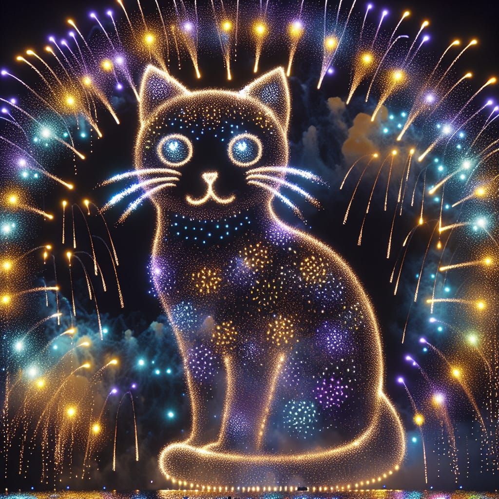 Cat-Shaped Fireworks Light Up the Night Sky
