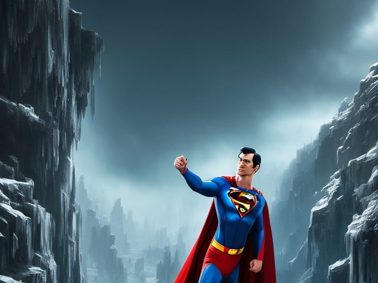 Hyper-realistic Superman with Ice Vision in Dark Academia St...