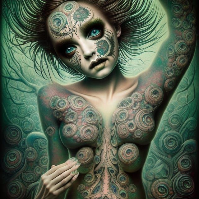 Bioluminescent Tattooed Girl: Hyperdetailed Digital Portrait