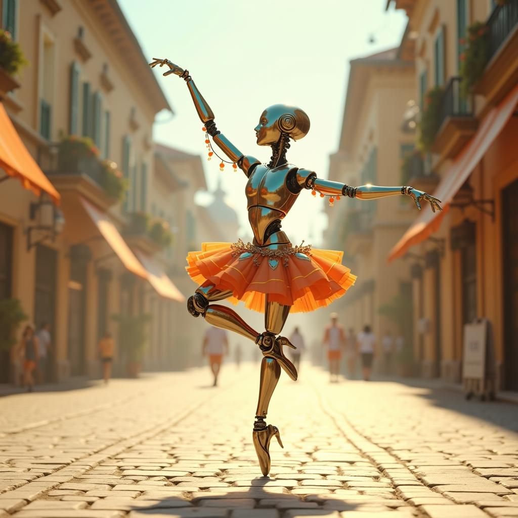 Robot Ballet Dancer in Art Nouveau Style