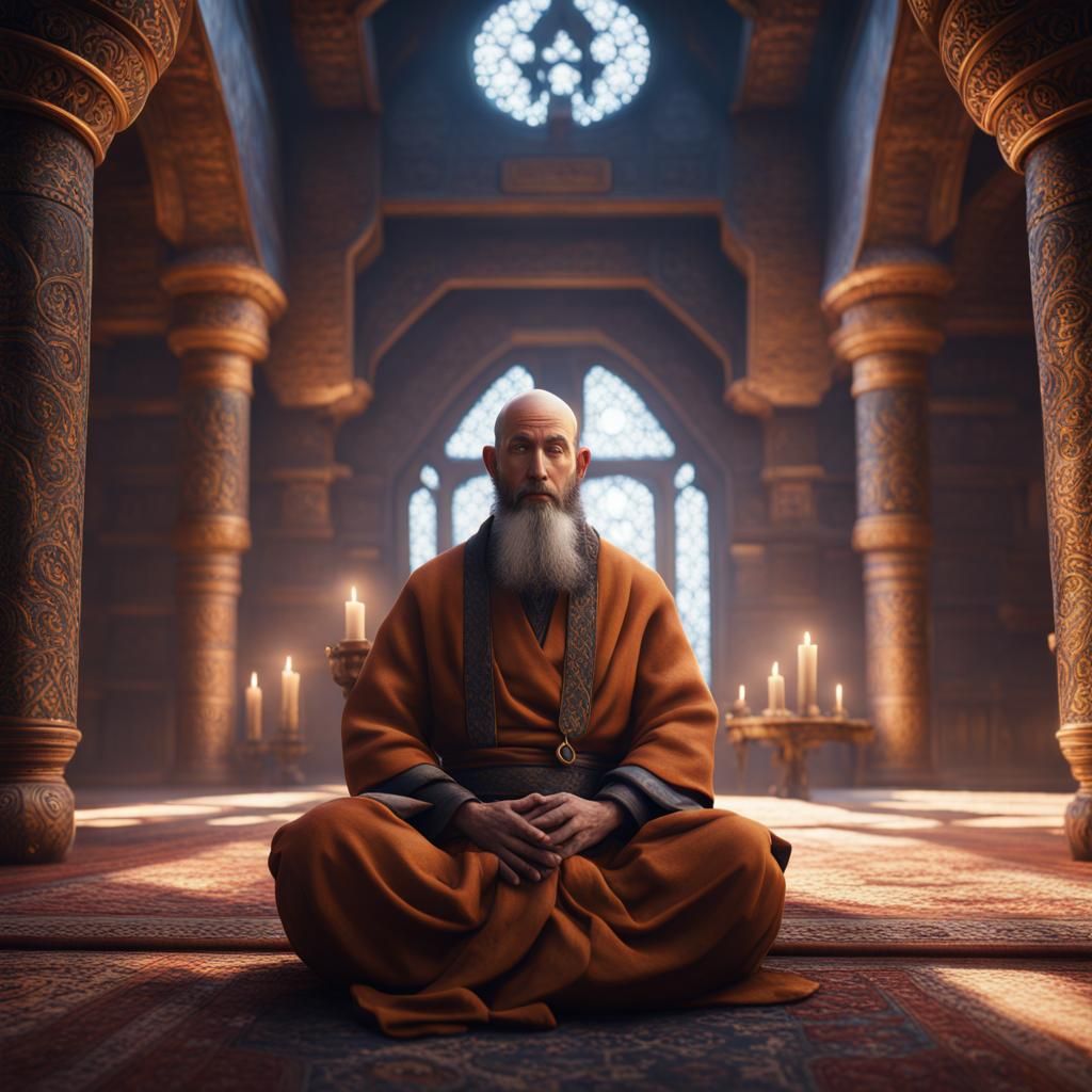 Rabbi Monk Meditating in Detailed Matte Painting