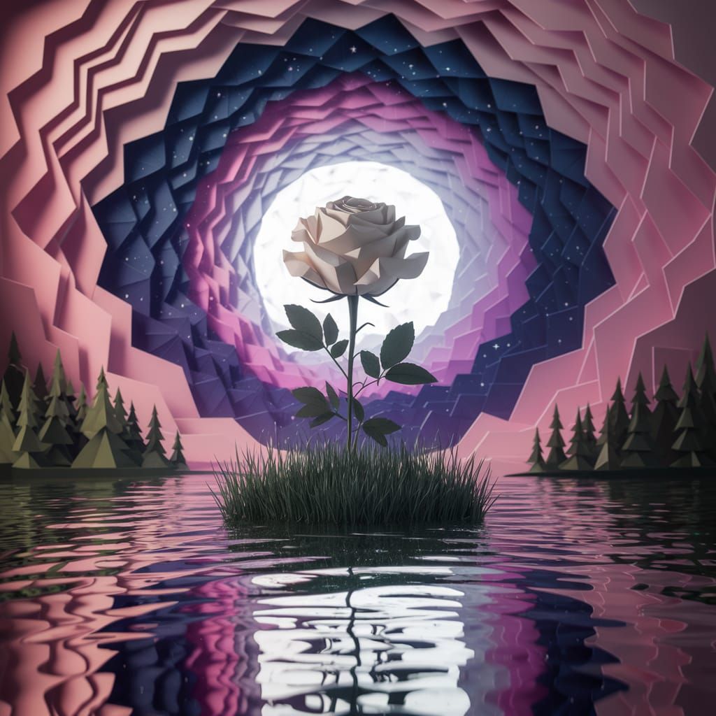 Ethereal Paper Rose Blooms Under Starry Night Sky
