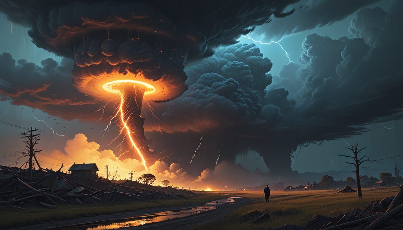 Vibrant Tornado Dominates Futuristic Landscape