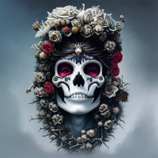 Surreal Punk Snowman with Flowers in Hyper-Realistic Style