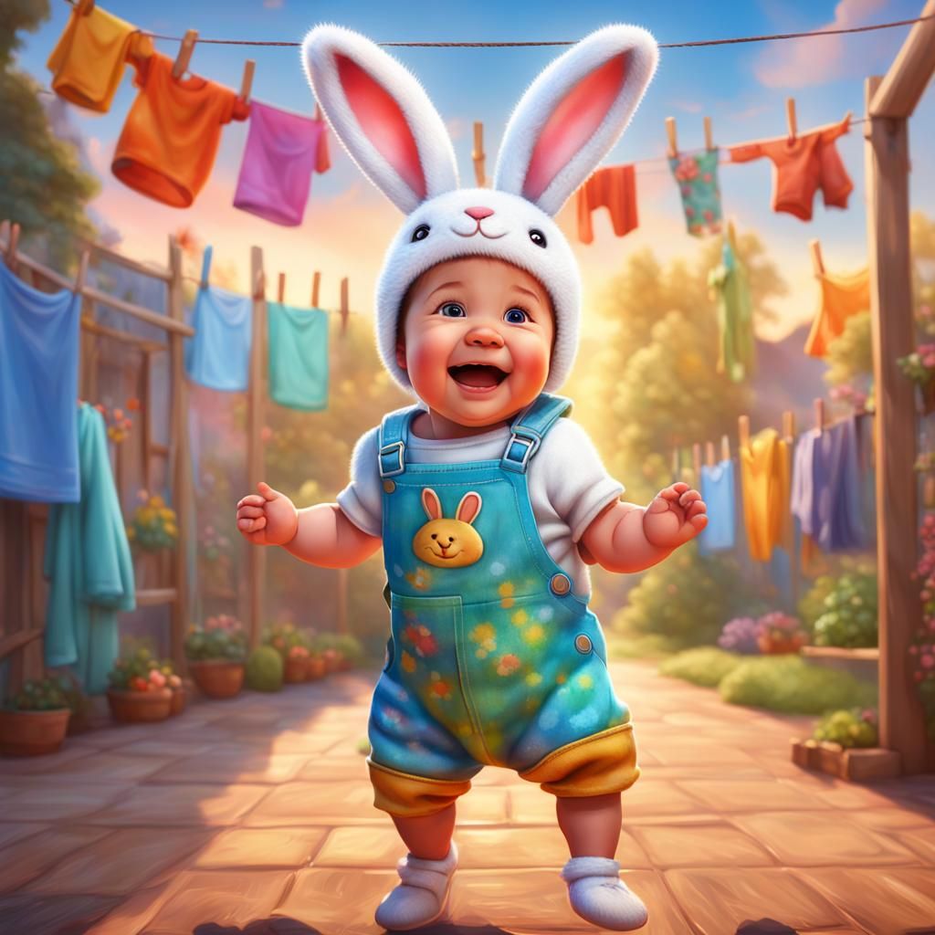 Toddler in Bunny Suit: 3D Digital Art