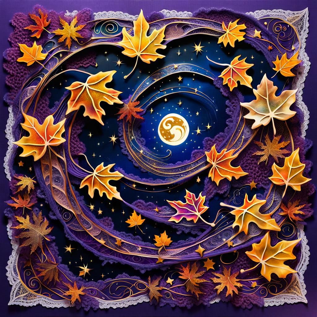 Hyperreal Autumnal Collage with Golden Leaves