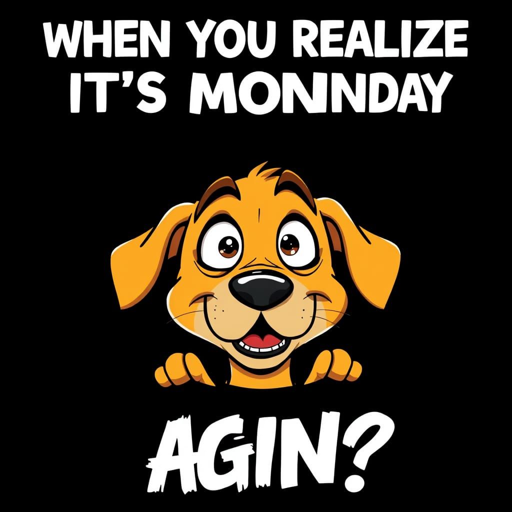Cartoon Dog Realizes It's Monday Meme Art