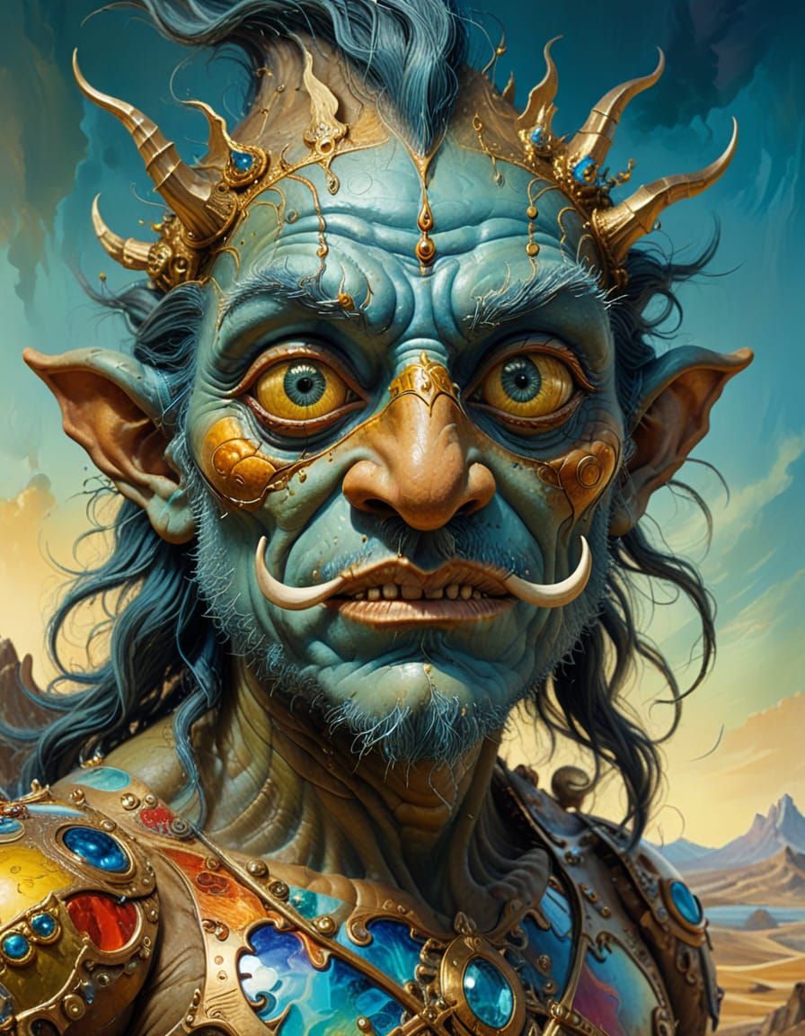 Surreal Troll with Eyepatch and Tiny Sword