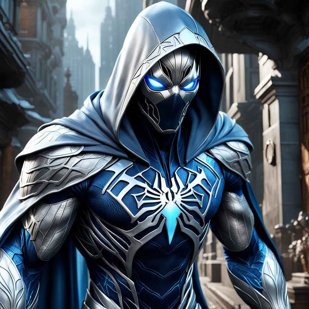 Spiderman in Silver and Blue Symbiont Suit